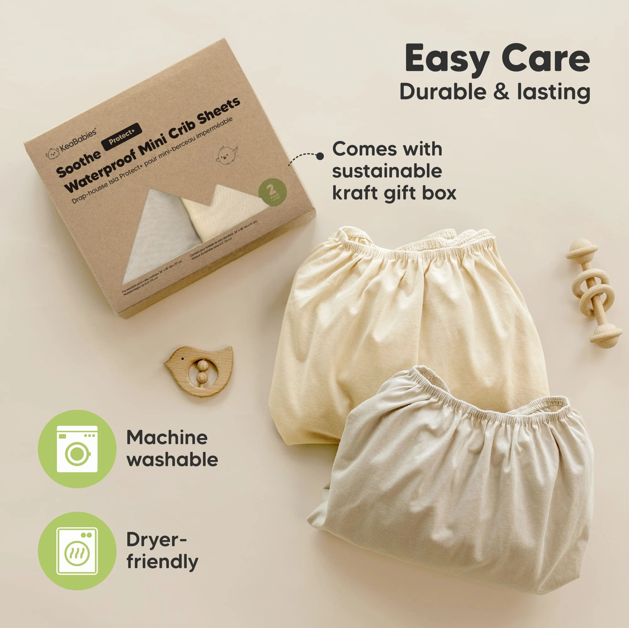 2-Pack Soothe [Protect ] Waterproof Mini Crib Sheets (Macadamia)