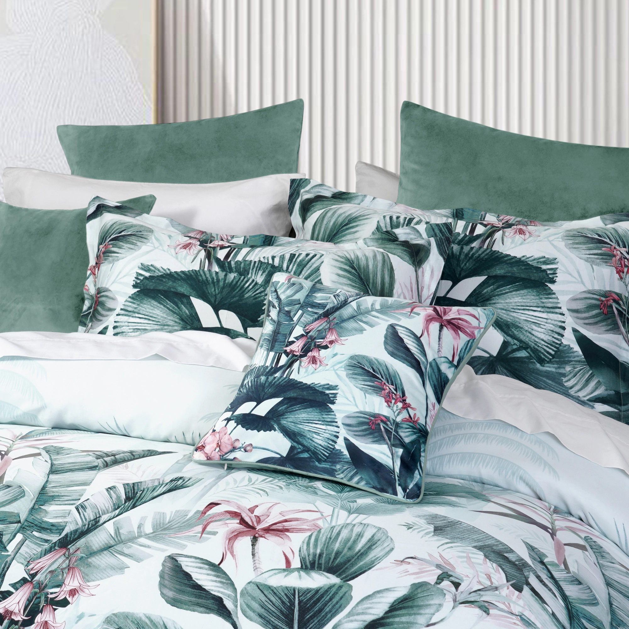 Abbey Green Square Velvet Cushion by Bianca
