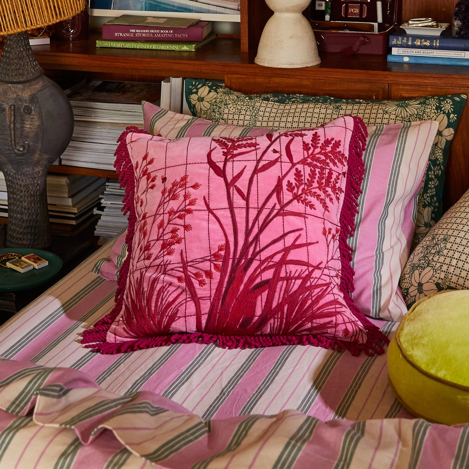 Adelyn Embroidered Cushion - Cosmo Pink