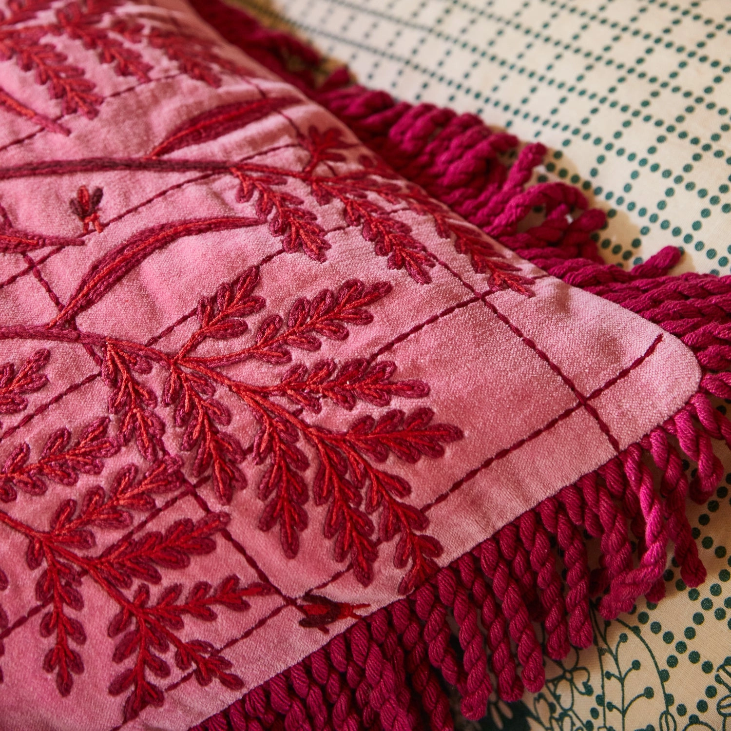 Adelyn Embroidered Cushion - Cosmo Pink