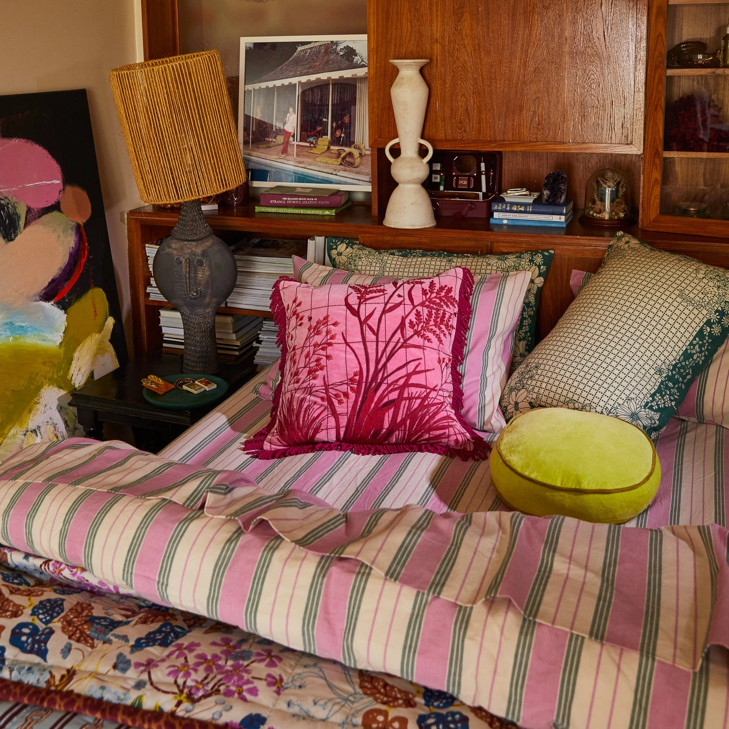 Adelyn Embroidered Cushion - Cosmo Pink