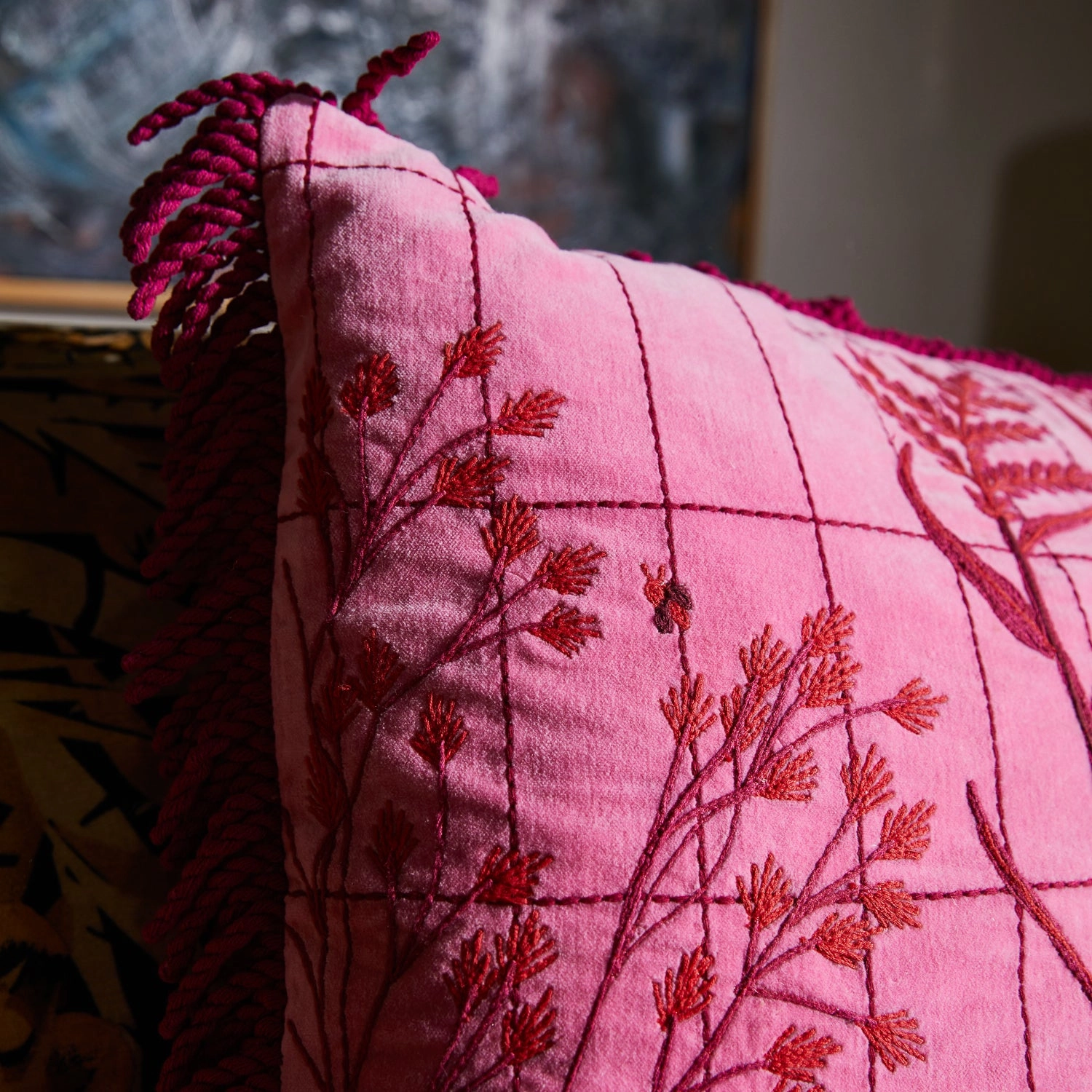 Adelyn Embroidered Cushion - Cosmo Pink