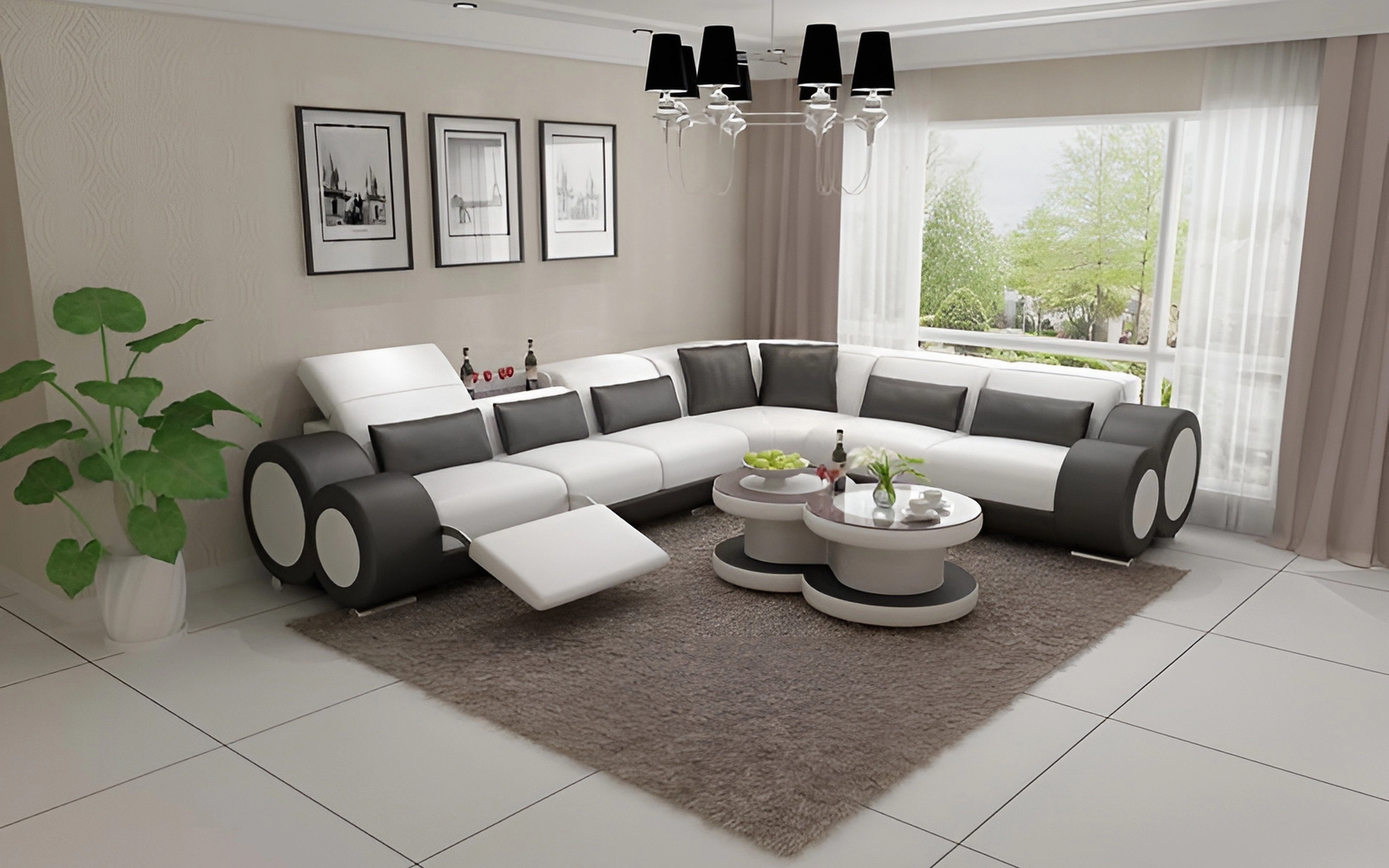 Aetius Modern Leather Sectional with Footrest