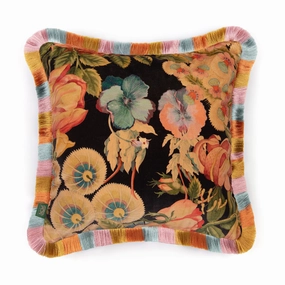 AMATORIA Medium Fringe Velvet Cushion - Noir