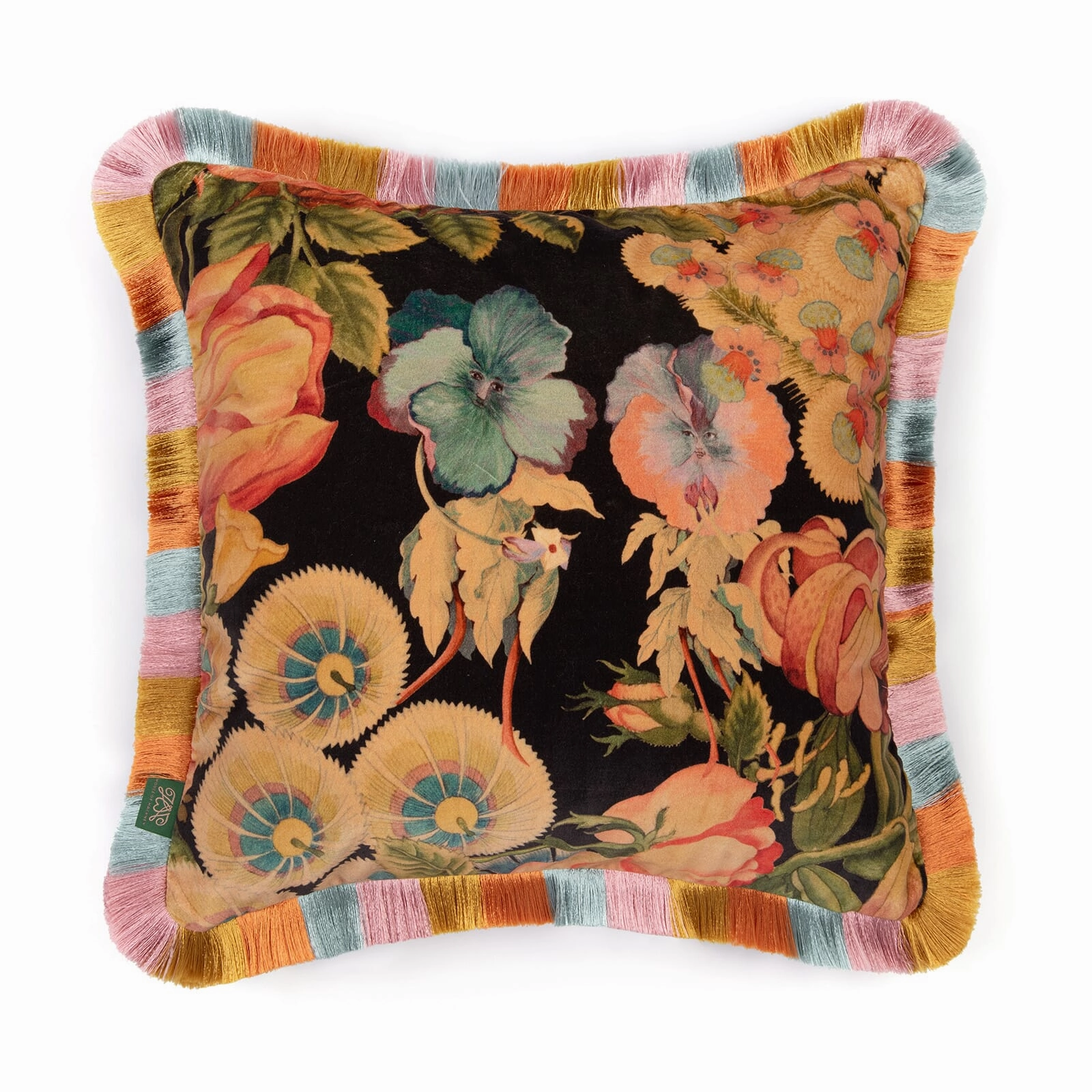 AMATORIA Medium Fringe Velvet Cushion - Noir