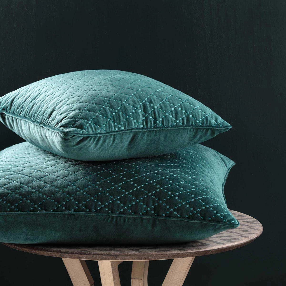 Antique Lattice Teal Square Filled Cushion by Florence Broadhurst
