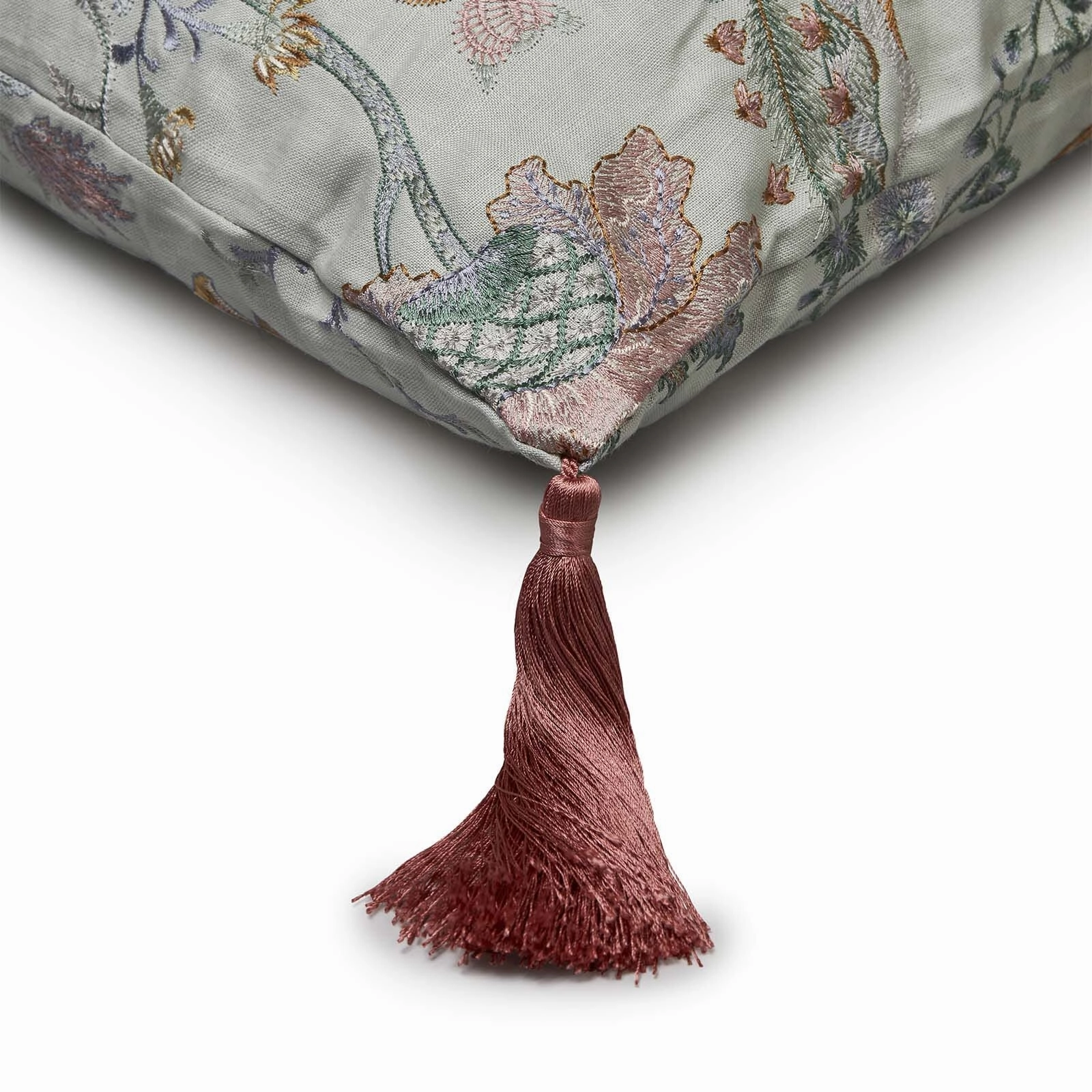 ARTEMIS Medium Tassel Embroidered Linen Cushion - Pistachio