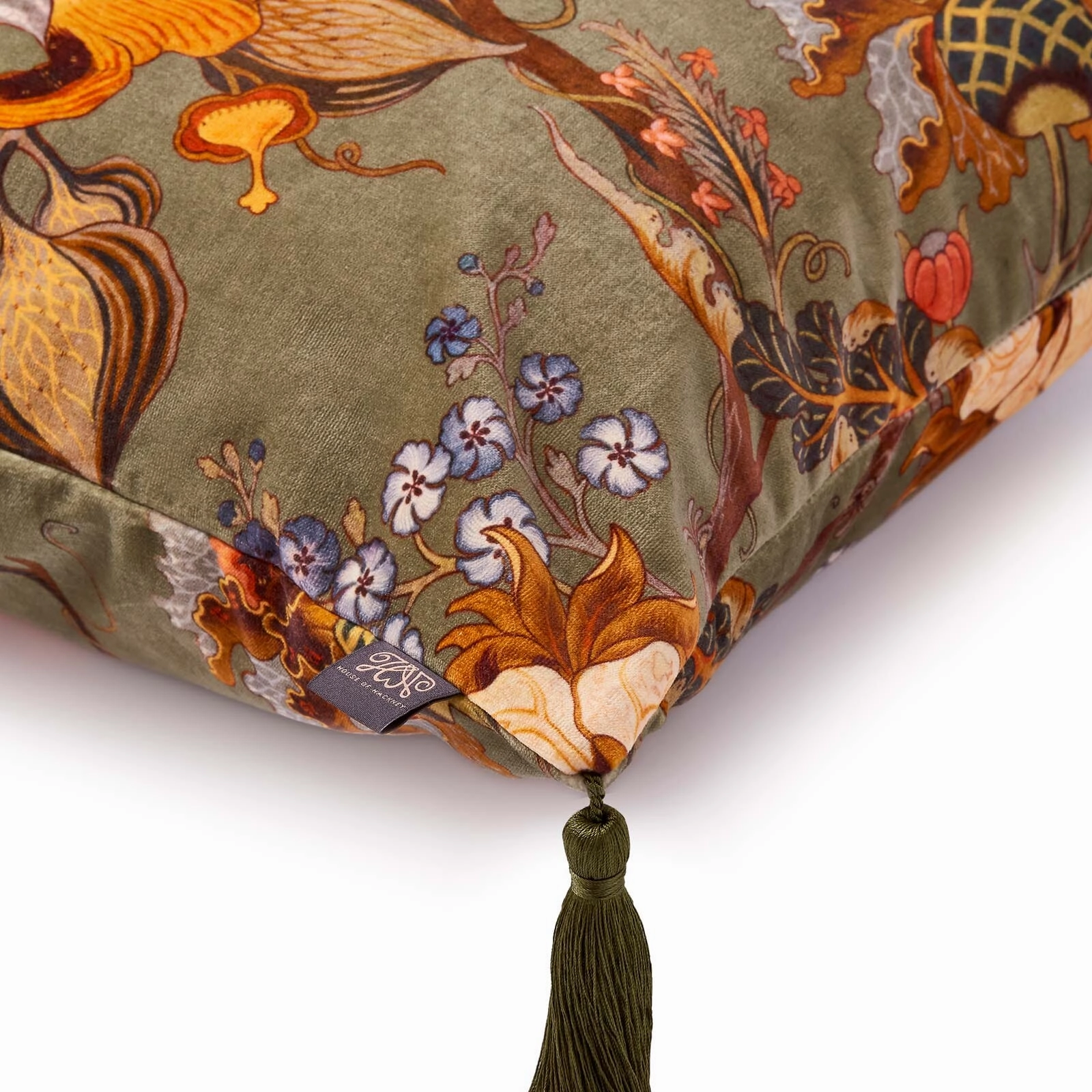ARTEMIS Medium Tassel Velvet Cushion - Moss Green