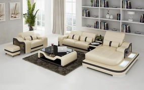 Bayard Leather Sectional With Ottoman