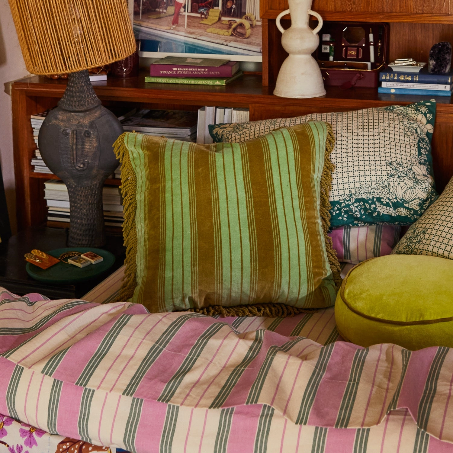 Brigitte Velvet Cushion - Olive