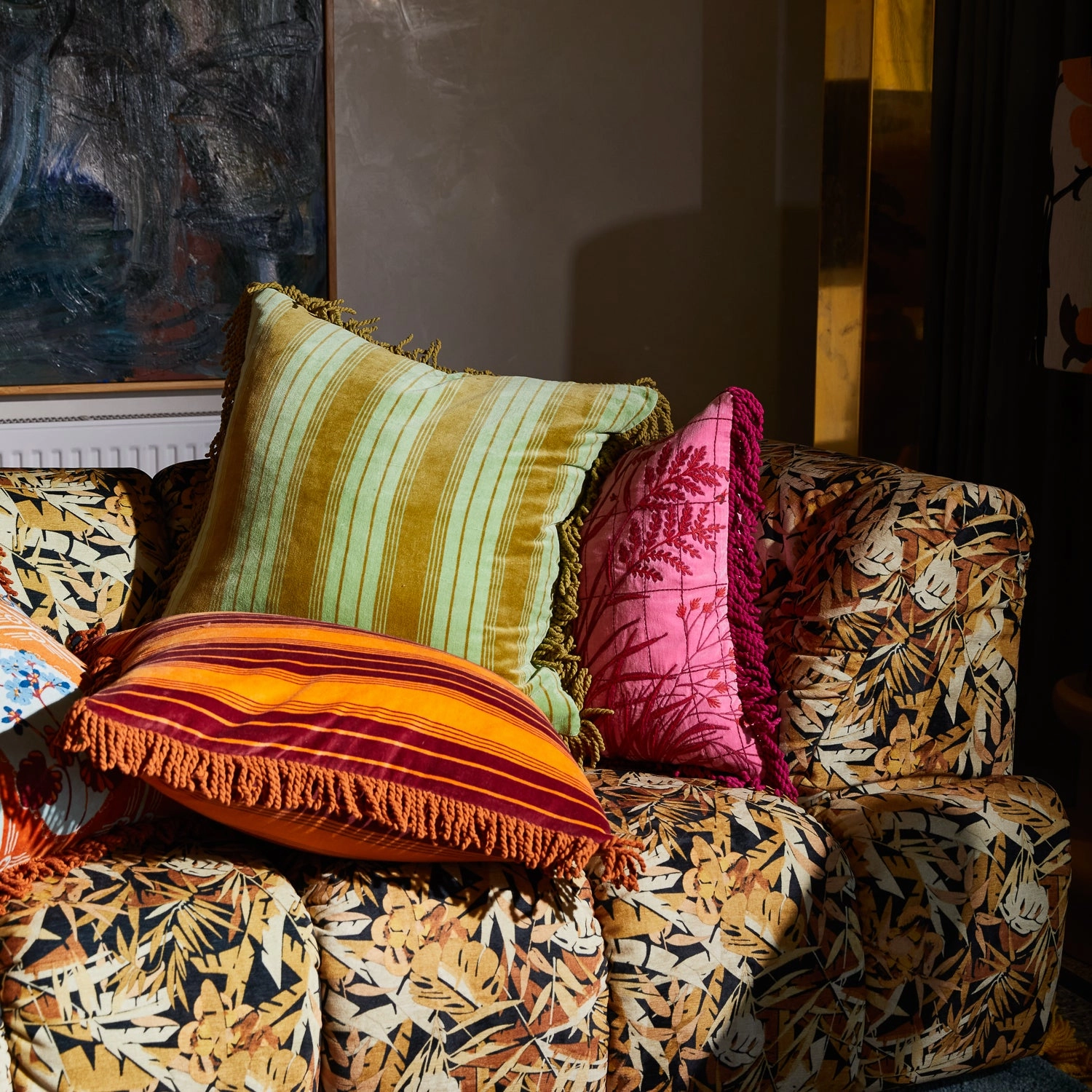 Brigitte Velvet Cushion - Olive