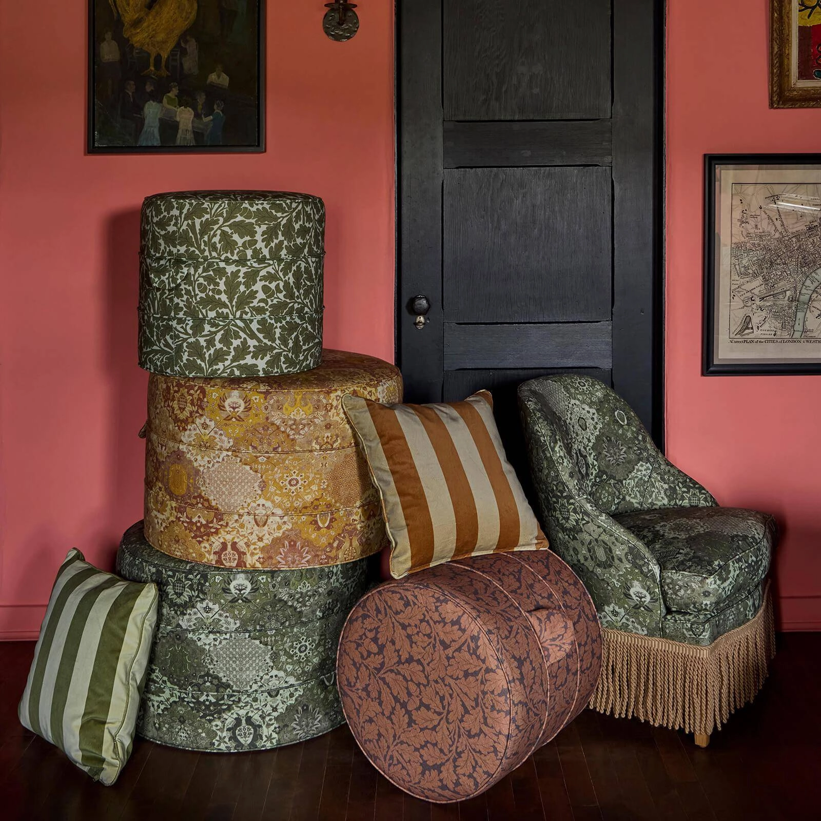 CAMELOT STRIPE Velvet Cushion - Juniper