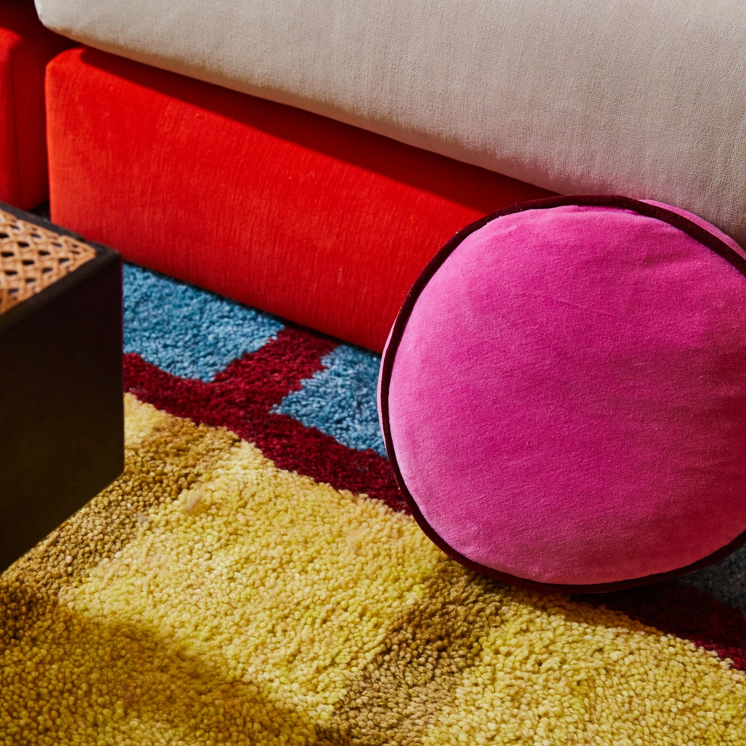 Castilo Round Velvet Cushion - Fuchsia
