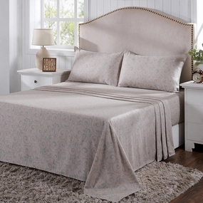 Classical Ornate Seamless Scroll Bed Sheet with Pillow Case Blue