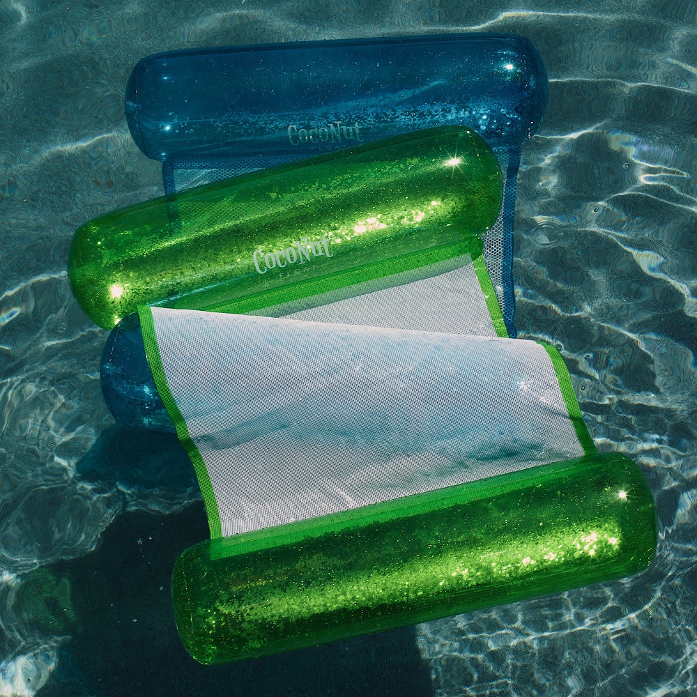 CocoNut Float Green Glitter Hammock Pool Lounger - 49" x 30" Inflatable Relaxation Chair