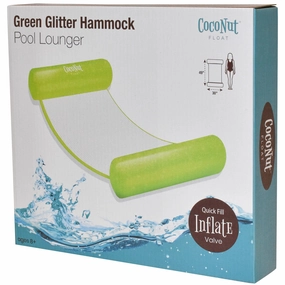CocoNut Float Green Glitter Hammock Pool Lounger - 49" x 30" Inflatable Relaxation Chair