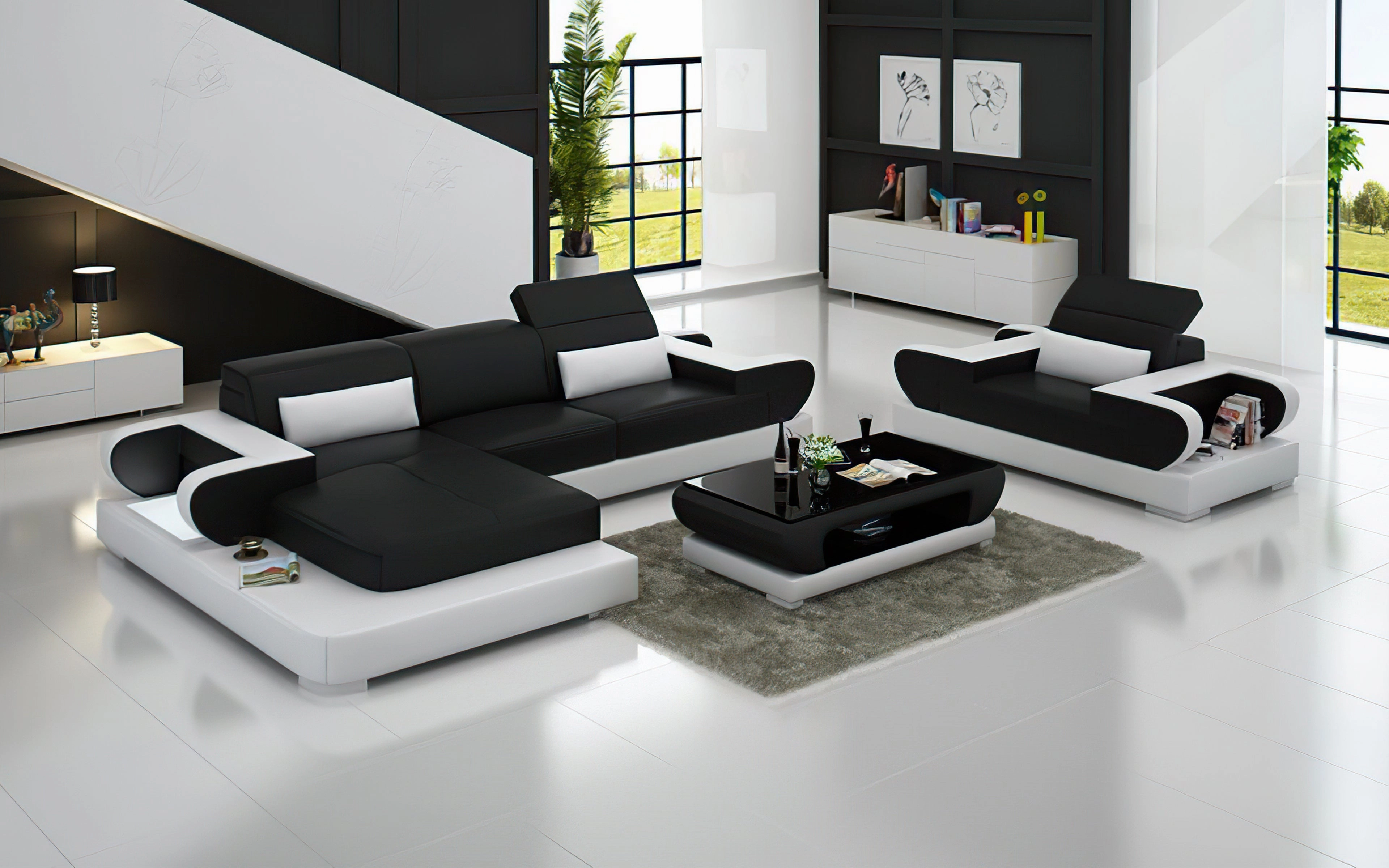 Ezrael Mini Modern Leather Sectional with Chaise