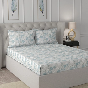 Florescence Briar Printed 100% Cotton Blue Bed Sheet with Pillow Case