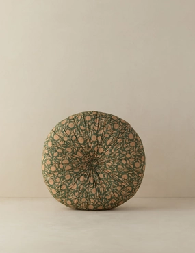 Fransen Linen Cotton Tufted Round Pillow