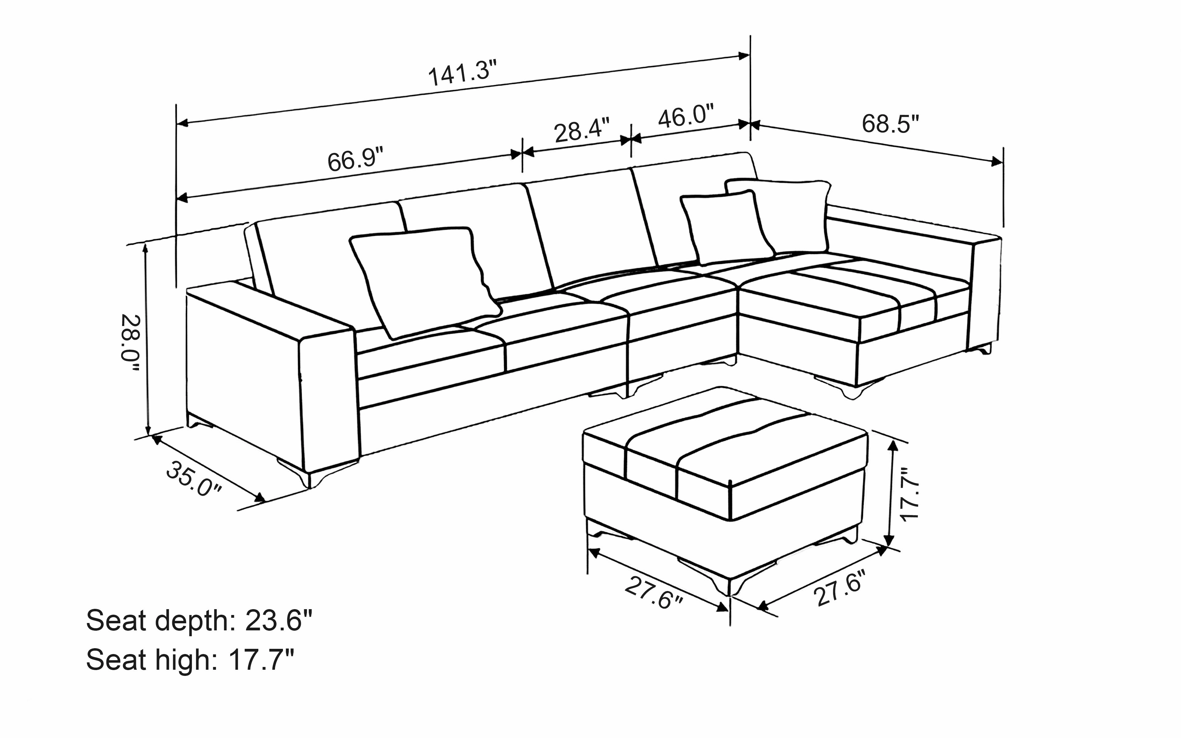 Freya Small Modern Leather Sectional with Ottoman