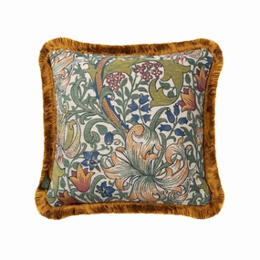 GOLDEN LILY Medium Fringed Jacquard Cushion - Parchment