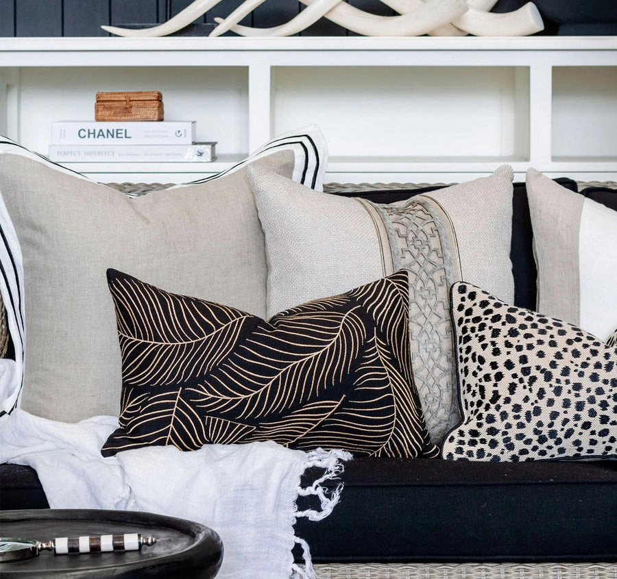 Golden Palms 30x50cm Filled Cushion Black