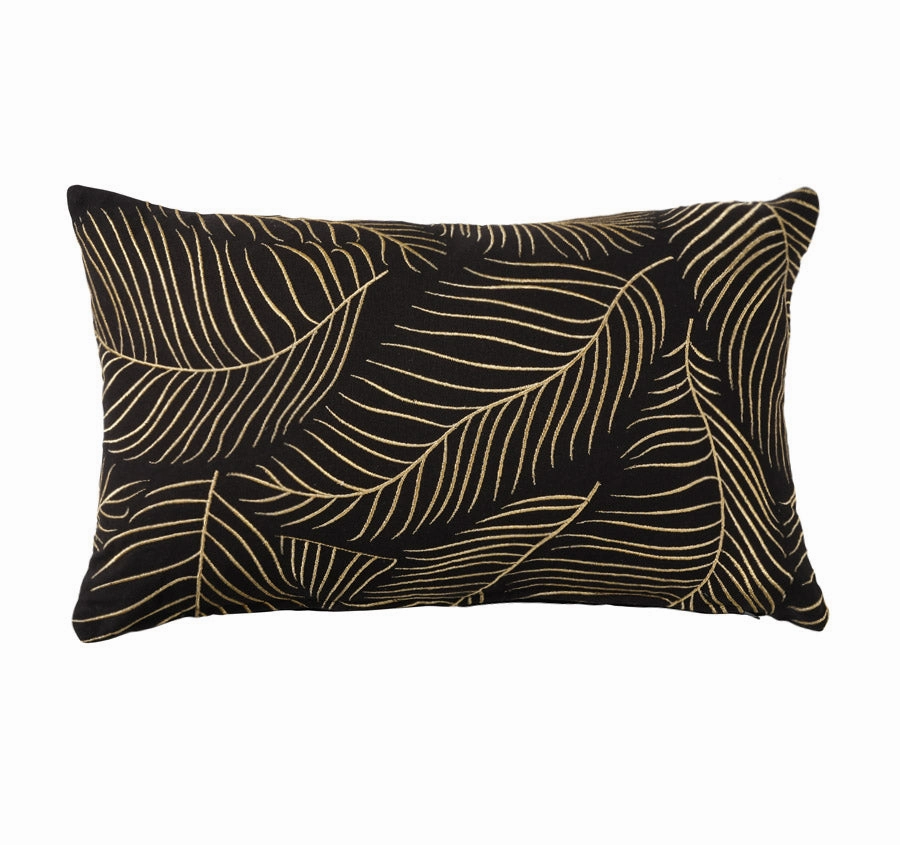 Golden Palms 30x50cm Filled Cushion Black