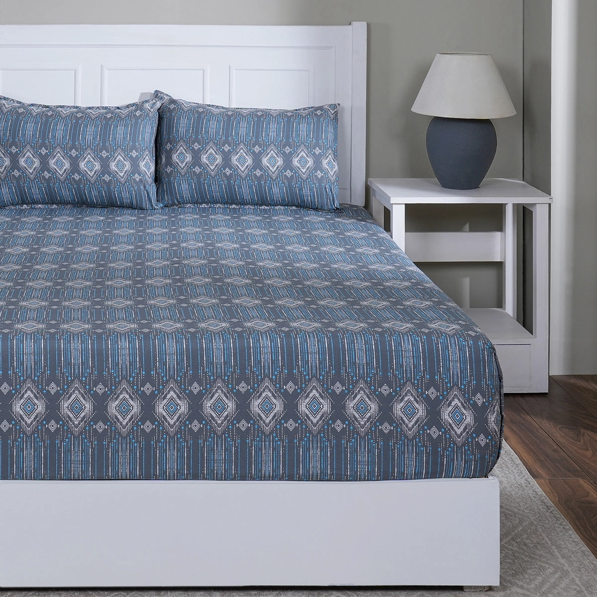 Hermosa Sensory Bloom Gareth 100% Cotton Printed Fitted Sheet with Pillow Case Blue
