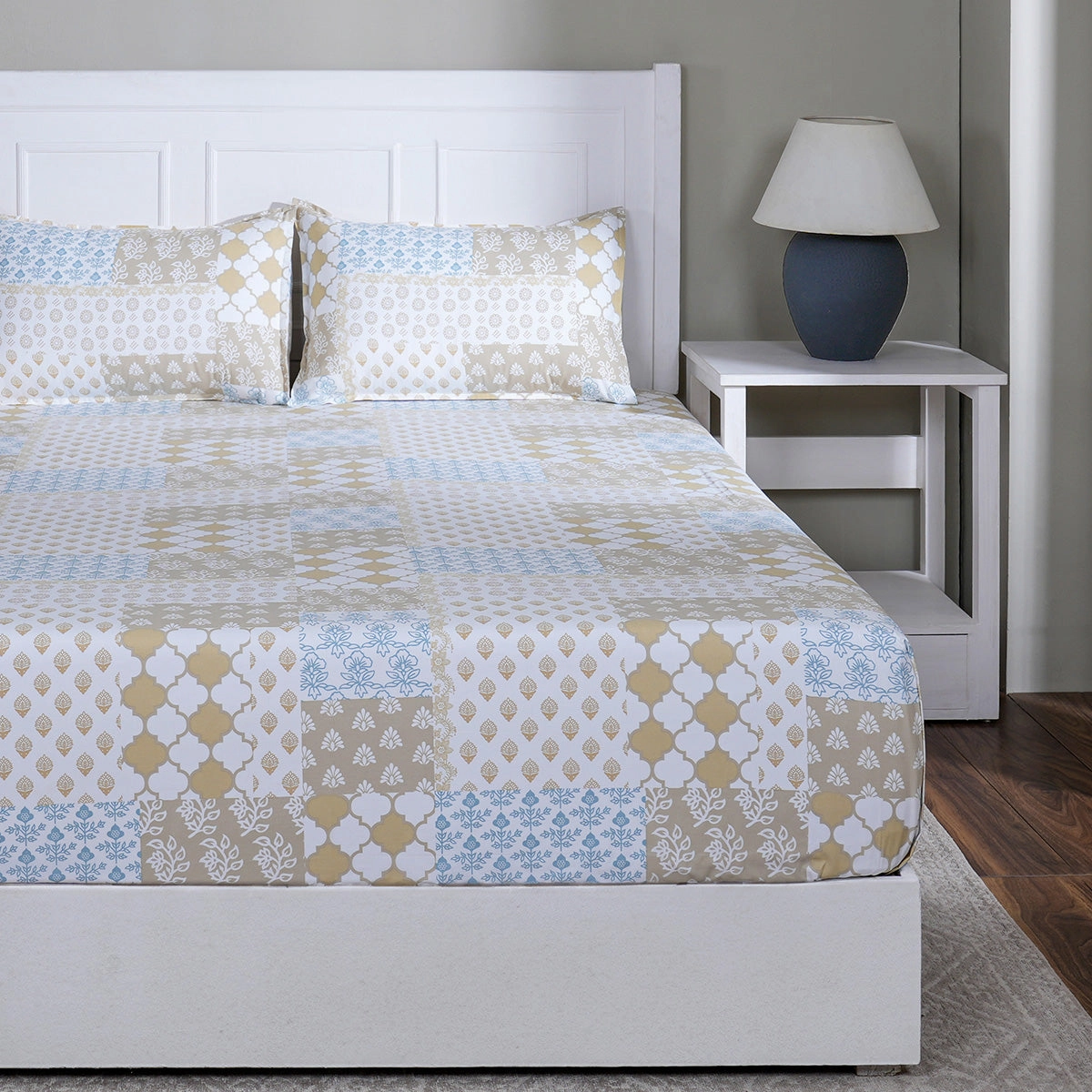 Hermosa Sensory Bloom Lennon 100% Cotton Printed Fitted Sheet with Pillow Case Yellow