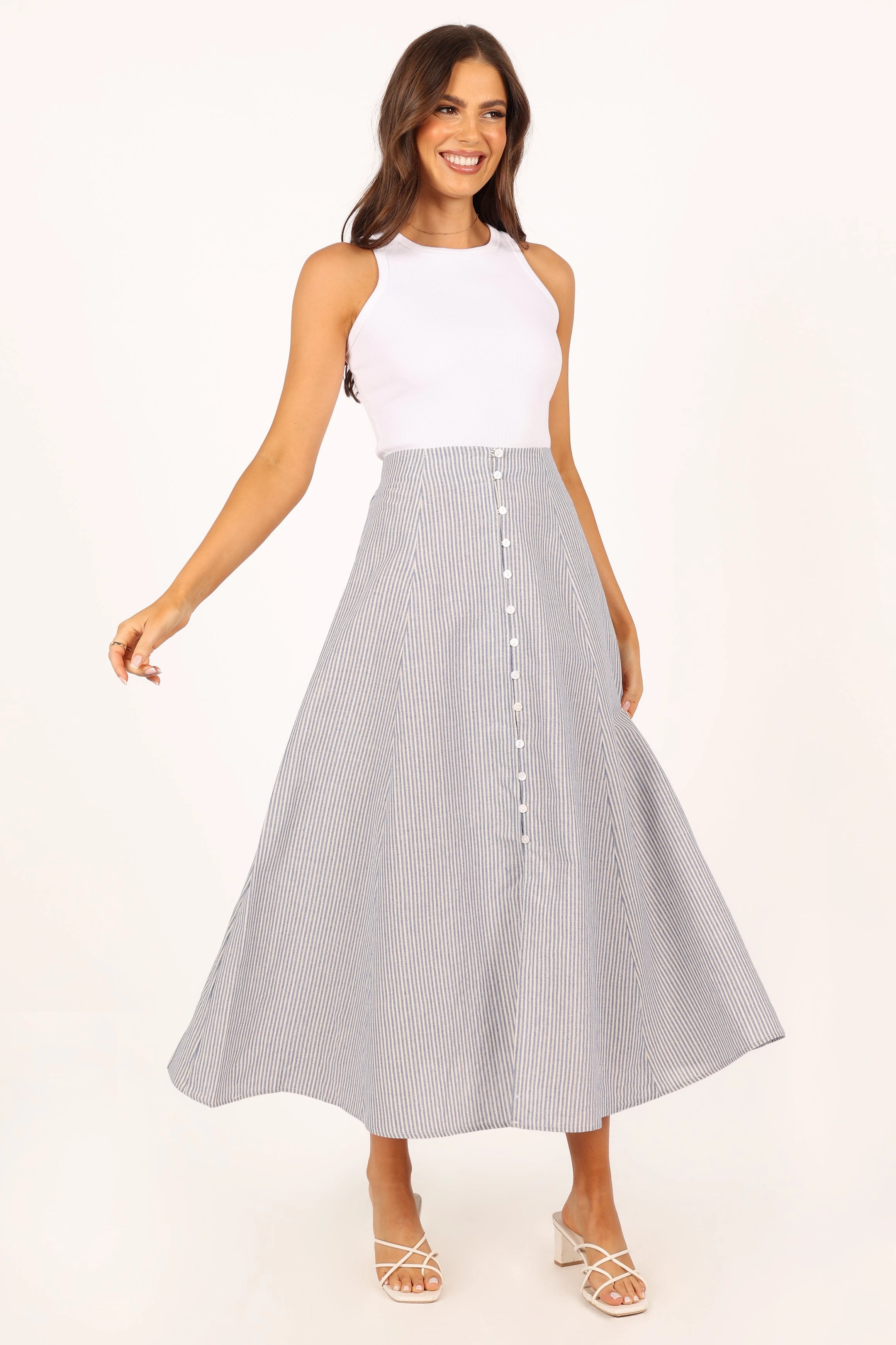 Kenny Midi Skirt - Blue Stripe