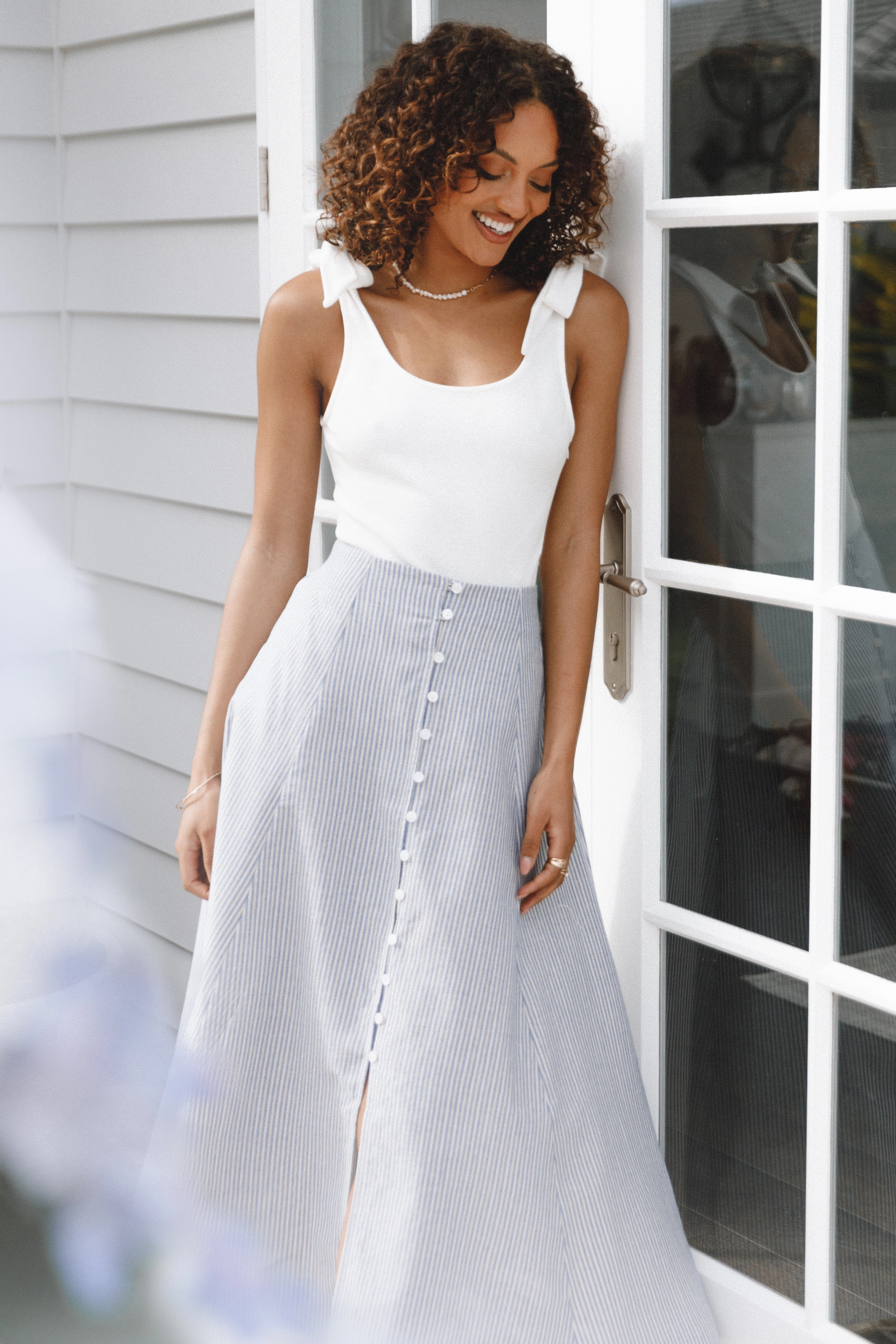 Kenny Midi Skirt - Blue Stripe