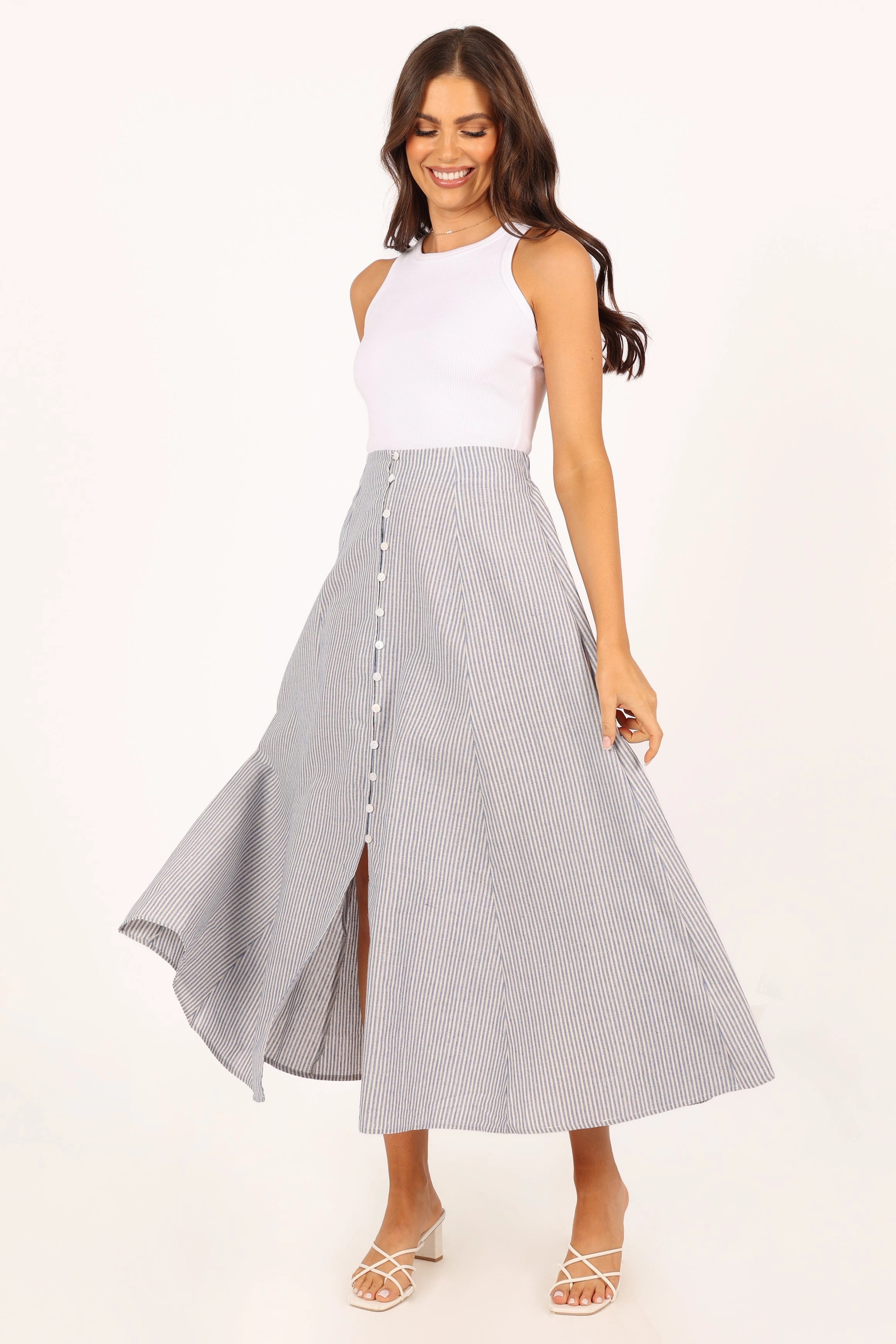 Kenny Midi Skirt - Blue Stripe