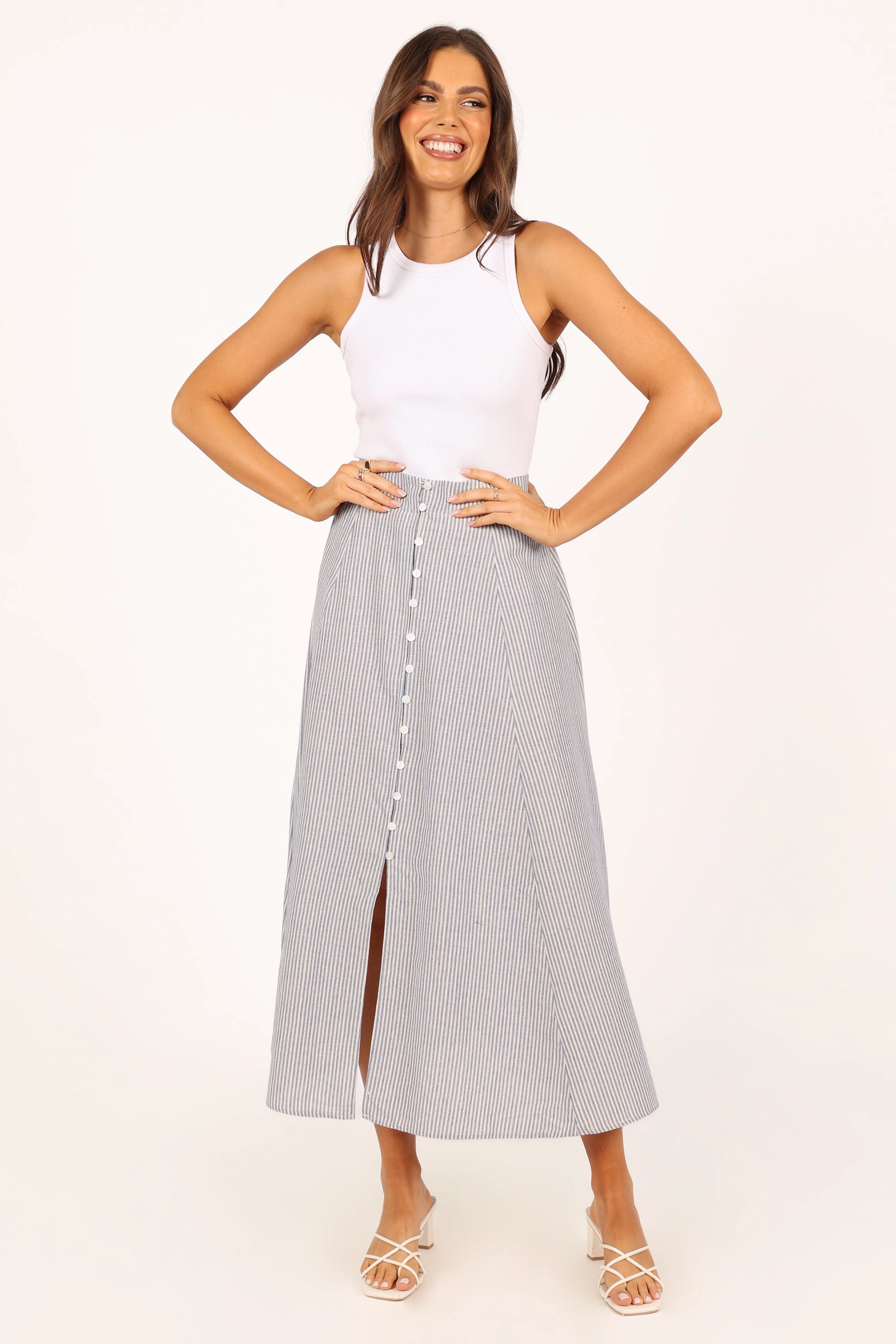 Kenny Midi Skirt - Blue Stripe
