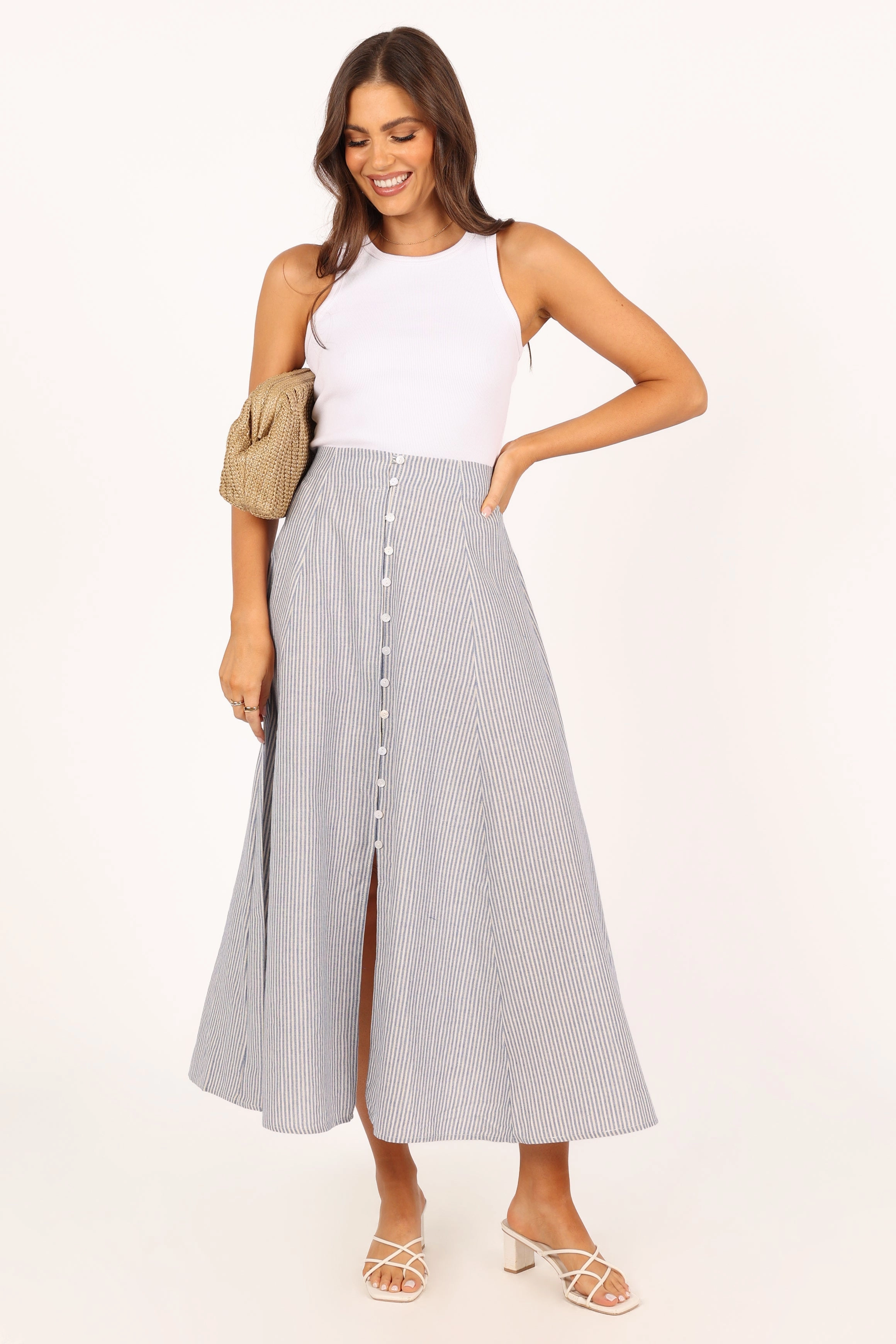 Kenny Midi Skirt - Blue Stripe