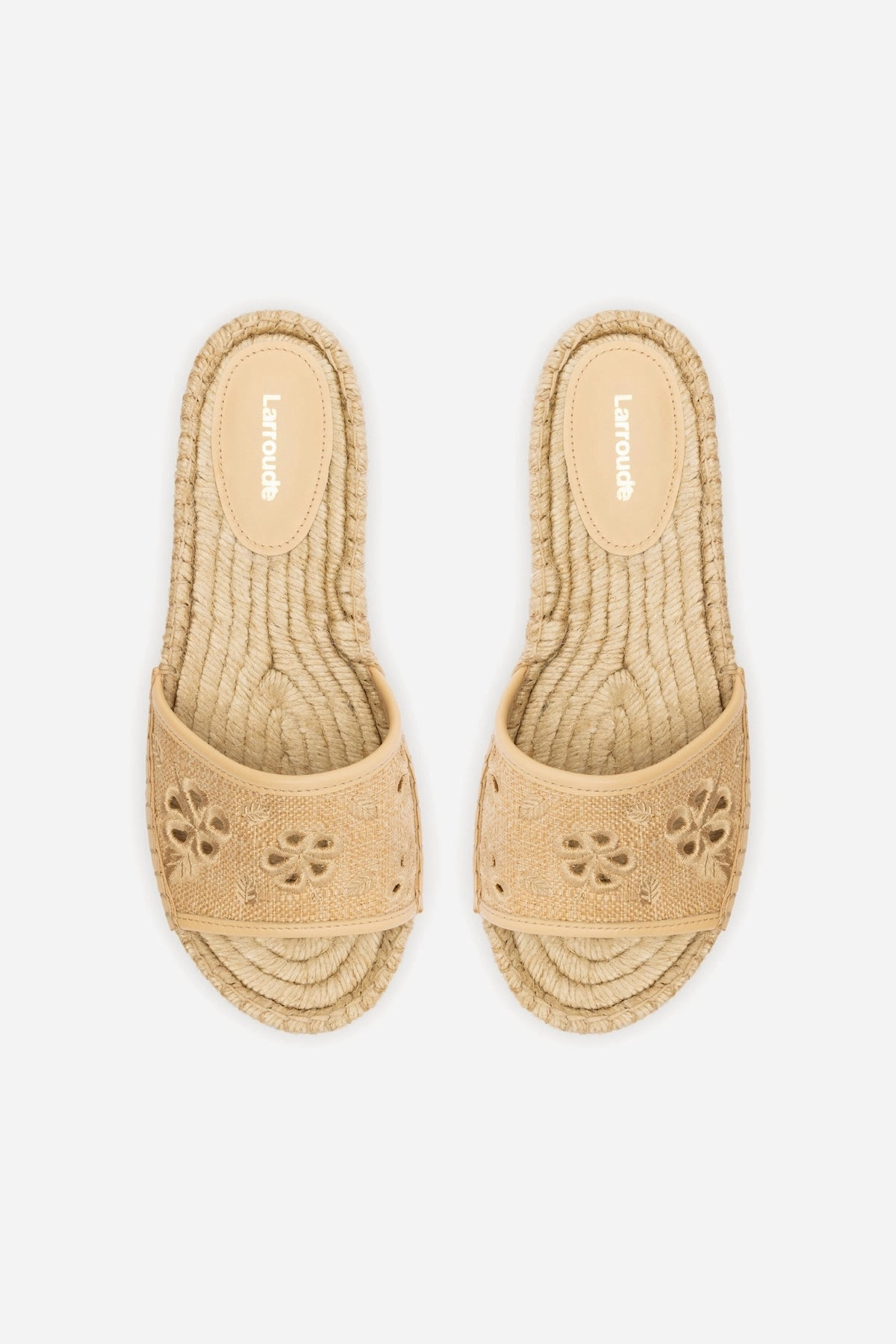 Letizia Espadrille Flatform In Beige Raffia and Hibiscus Broderie
