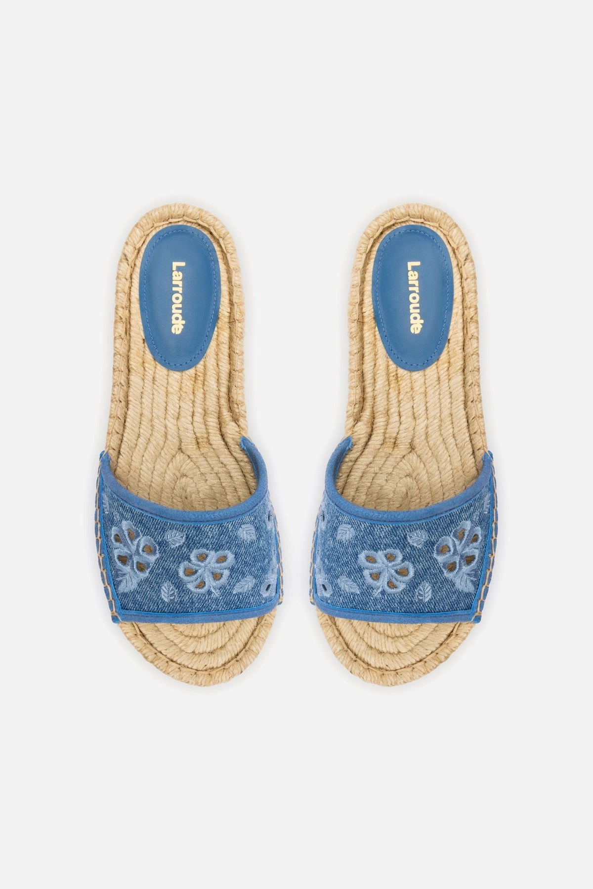 Letizia Espadrille Flatform In Blue Stoned Denim and Hibiscus Broderie