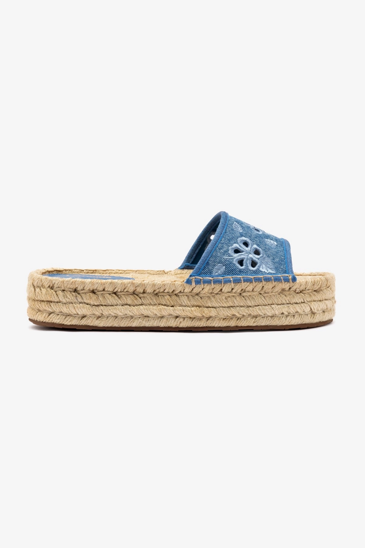 Letizia Espadrille Flatform In Blue Stoned Denim and Hibiscus Broderie