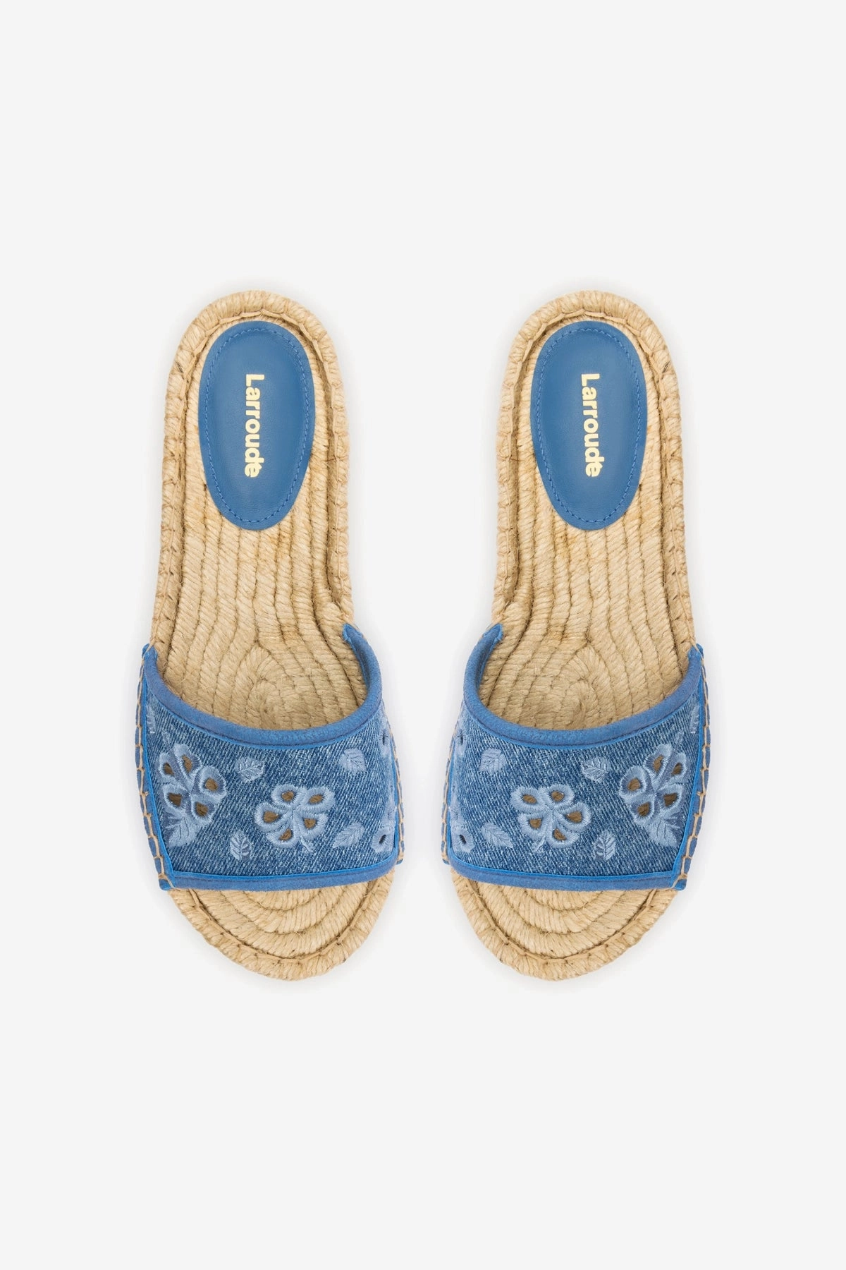 Letizia Espadrille Flatform In Blue Stoned Denim and Hibiscus Broderie