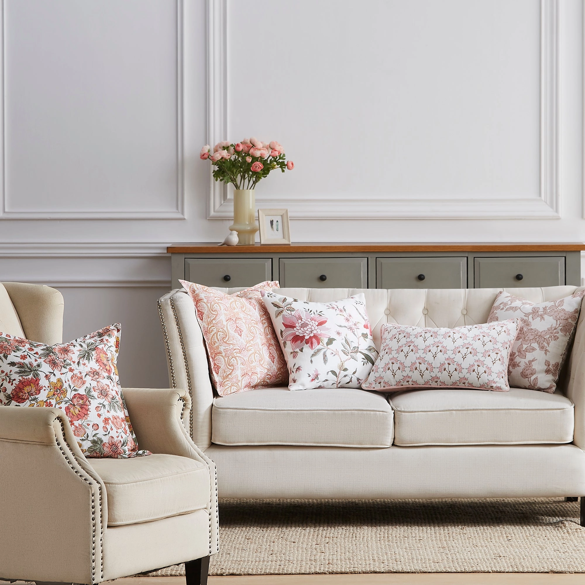 Lington Spray Peony Pink Cushion by Laura Ashley