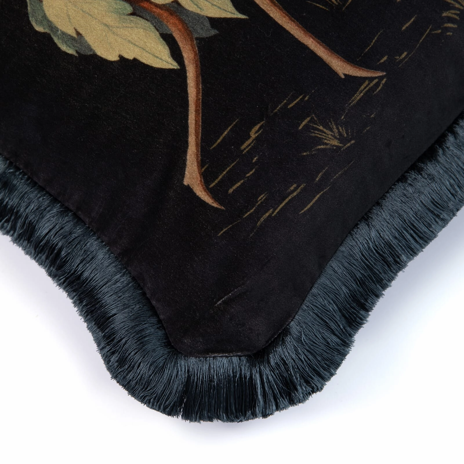 LOVE LETTER Medium Fringe Velvet Cushion - Noir