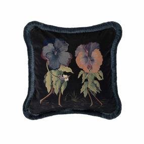 LOVE LETTER Medium Fringe Velvet Cushion - Noir