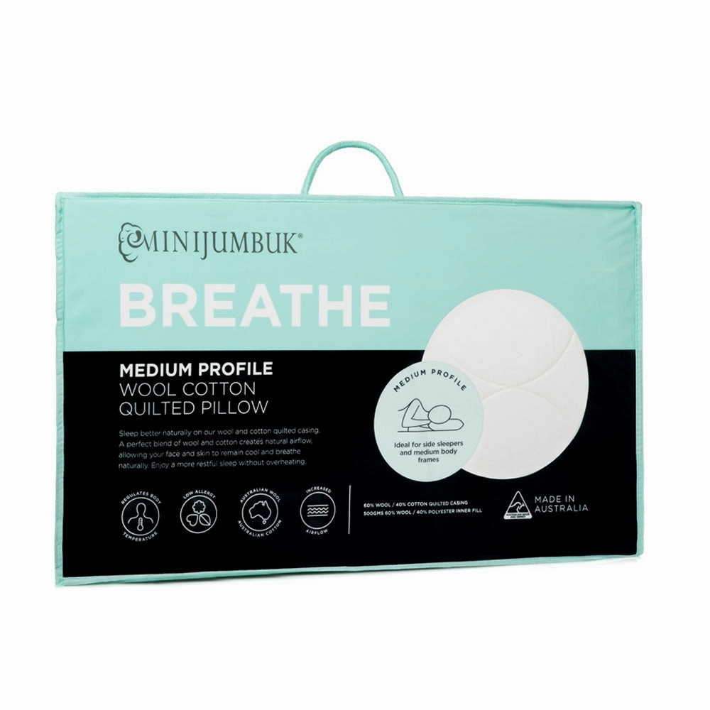MiniJumbuk Breathe Wool Cotton Quilted Pillow MEDIUM Profile