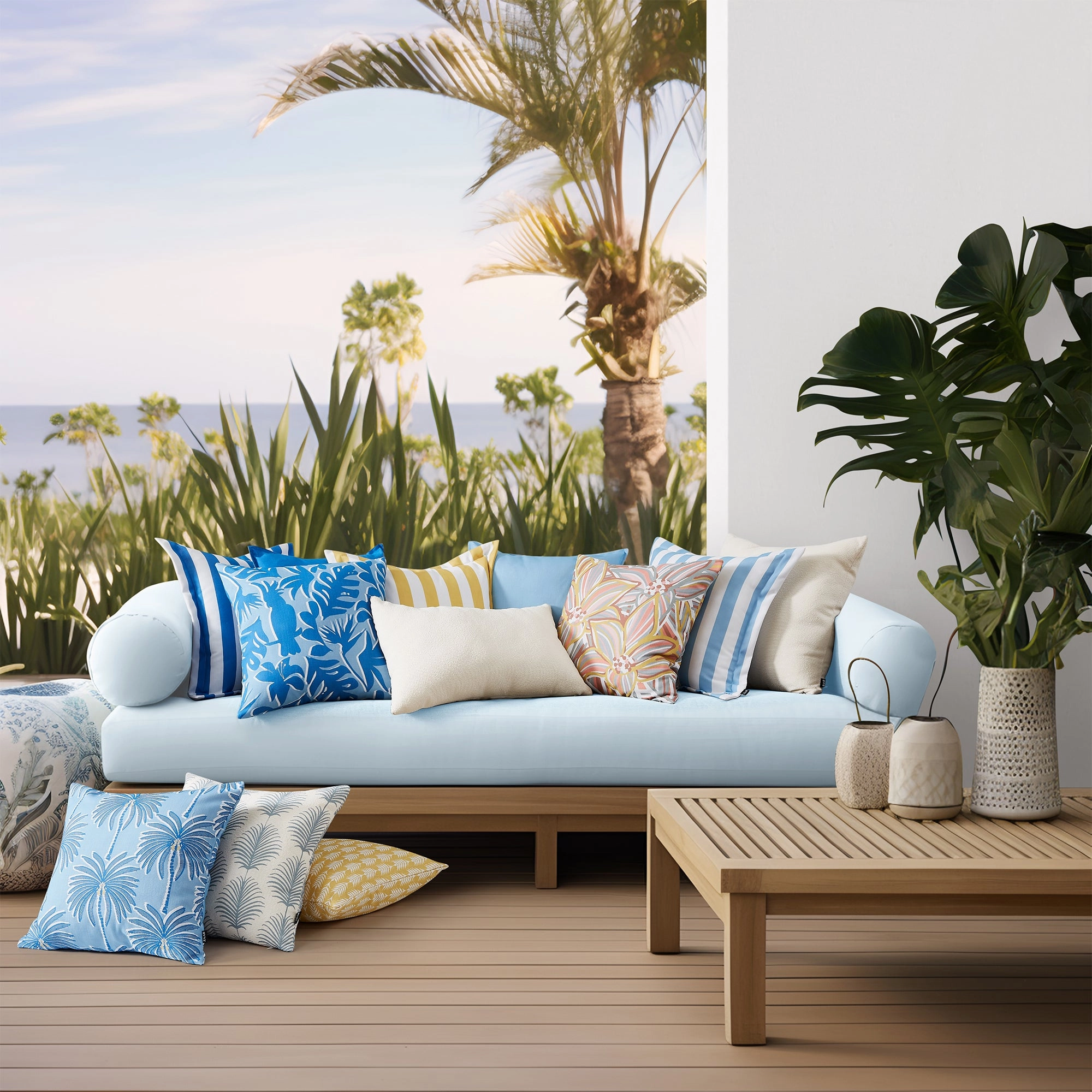 Noosa Stripe COBALT Outdoor Cushion 50 x 50cm by Zaab