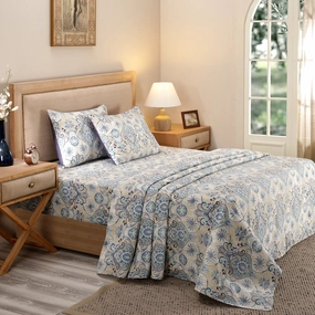 Nouveau Tradition Lawn Rerun Blue Bed Sheet with Pillow Case
