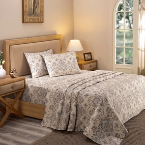 Nouveau Tradition Lawn Rerun Neutral Bed Sheet with Pillow Case
