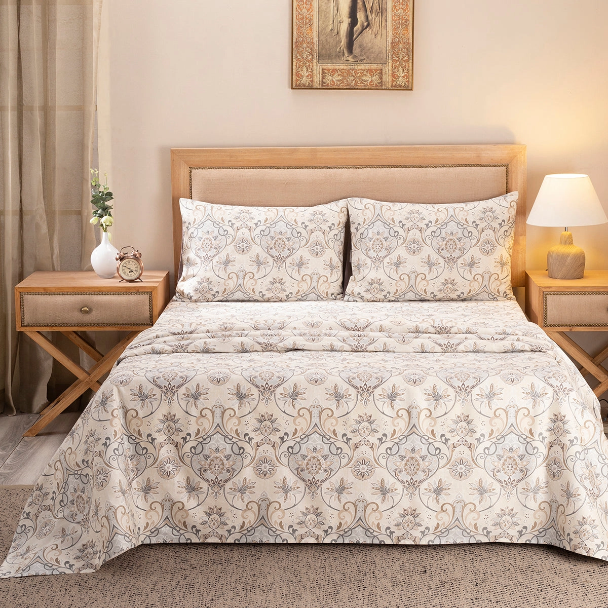 Nouveau Tradition Lawn Rerun Neutral Bed Sheet with Pillow Case