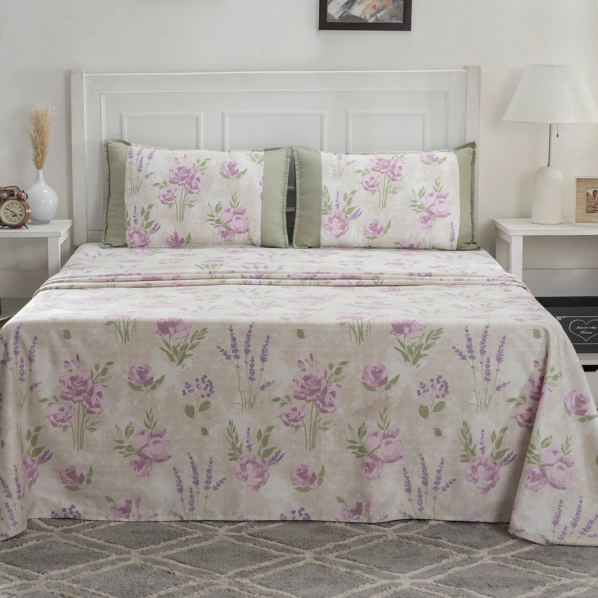 Optimist Bloom 200 TC  Soft Rose 100% Cotton Printed Bed Sheet with Pillow Case