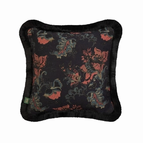 PERSEPHONE Medium Fringed Jacquard Cushion - Noir