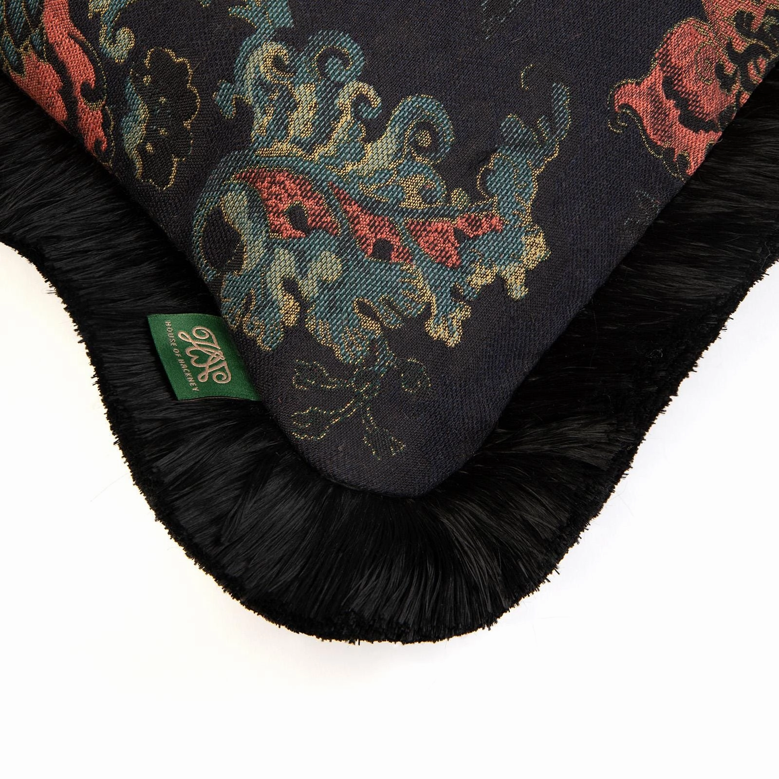 PERSEPHONE Medium Fringed Jacquard Cushion - Noir