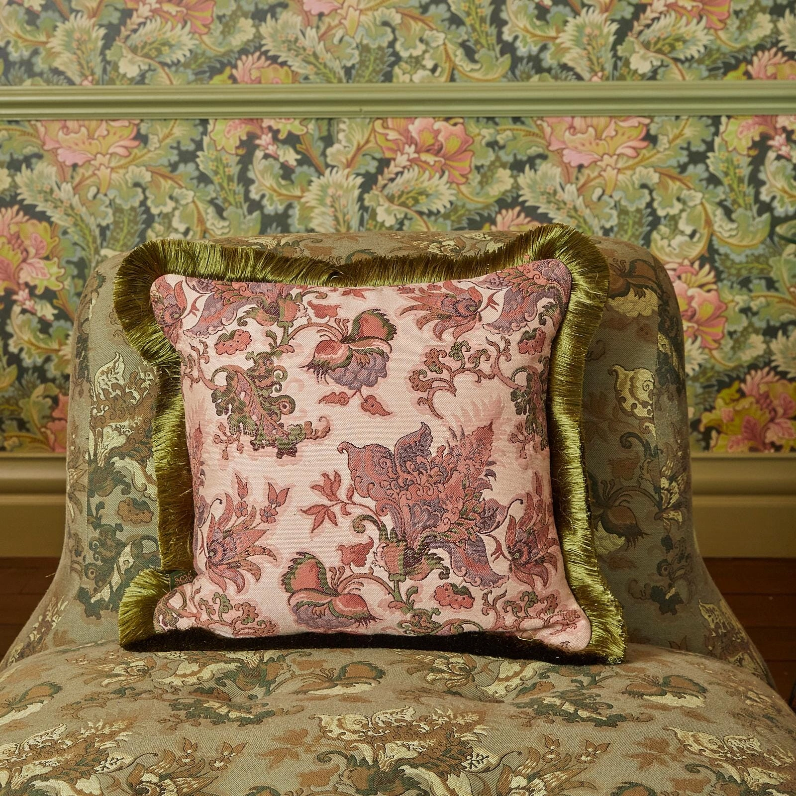 PERSEPHONE Medium Fringed Jacquard Cushion - Tourmaline
